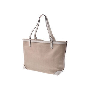 Gucci Beige pouch tote white bag canvas leather Tan